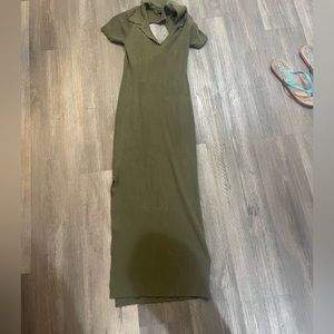 Green Backless Maxi Dress with a Side slit